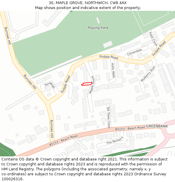 30, MAPLE GROVE, NORTHWICH, CW8 4AX: Location map and indicative extent of plot