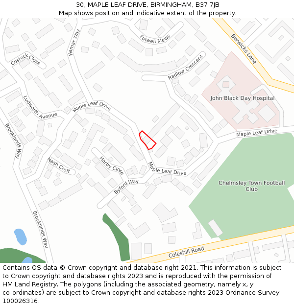 30, MAPLE LEAF DRIVE, BIRMINGHAM, B37 7JB: Location map and indicative extent of plot