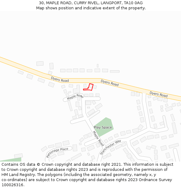 30, MAPLE ROAD, CURRY RIVEL, LANGPORT, TA10 0AG: Location map and indicative extent of plot