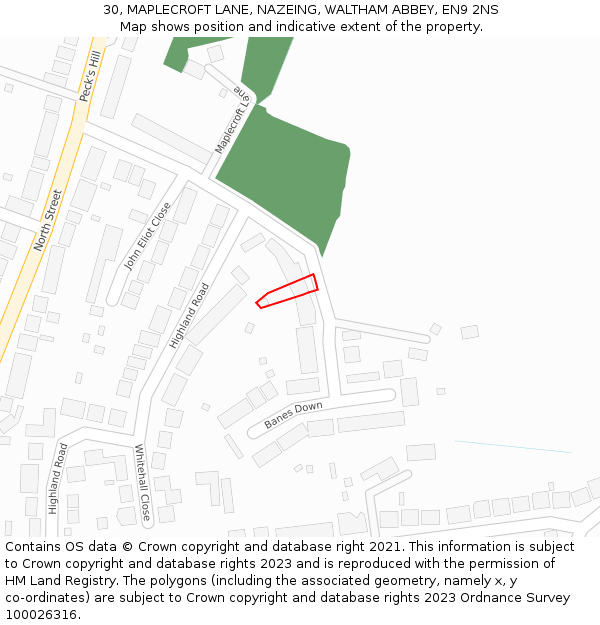 30, MAPLECROFT LANE, NAZEING, WALTHAM ABBEY, EN9 2NS: Location map and indicative extent of plot