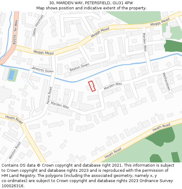 30, MARDEN WAY, PETERSFIELD, GU31 4PW: Location map and indicative extent of plot