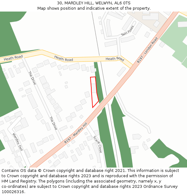 30, MARDLEY HILL, WELWYN, AL6 0TS: Location map and indicative extent of plot