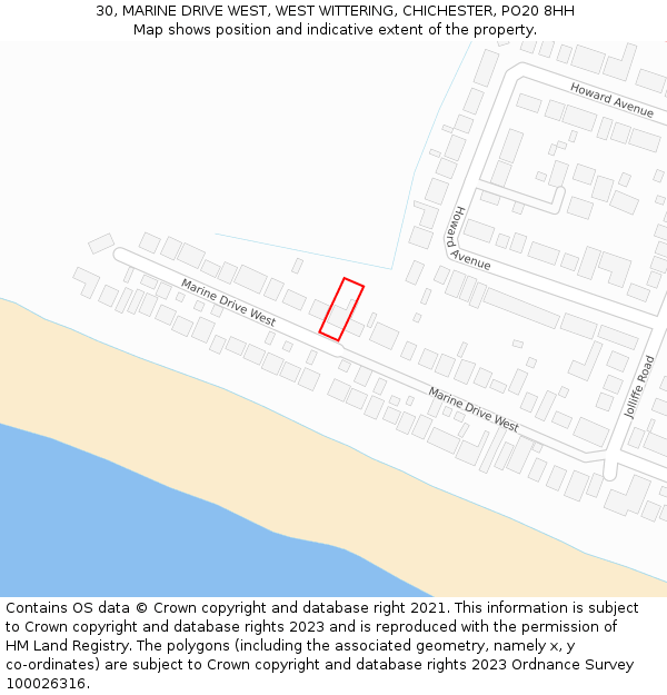 30, MARINE DRIVE WEST, WEST WITTERING, CHICHESTER, PO20 8HH: Location map and indicative extent of plot