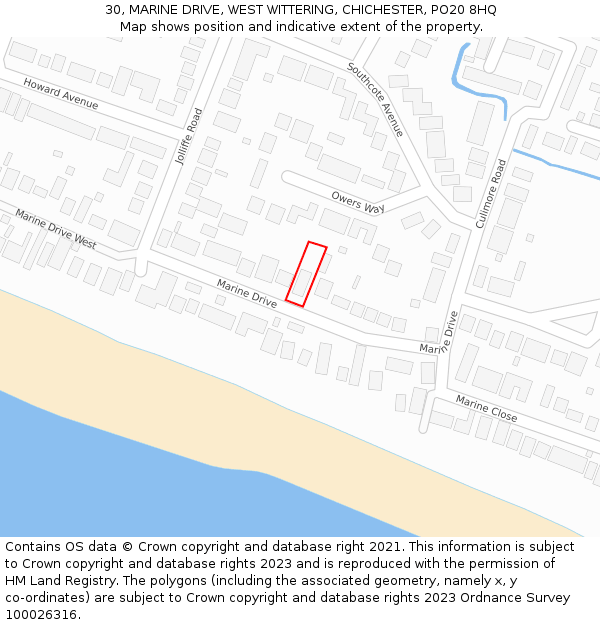 30, MARINE DRIVE, WEST WITTERING, CHICHESTER, PO20 8HQ: Location map and indicative extent of plot