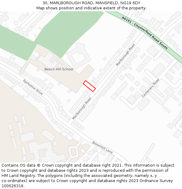 30, MARLBOROUGH ROAD, MANSFIELD, NG19 6DY: Location map and indicative extent of plot