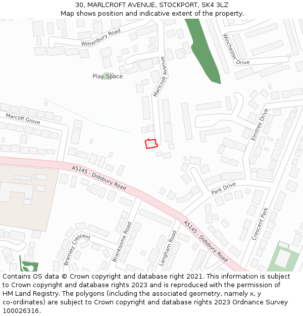 30, MARLCROFT AVENUE, STOCKPORT, SK4 3LZ: Location map and indicative extent of plot