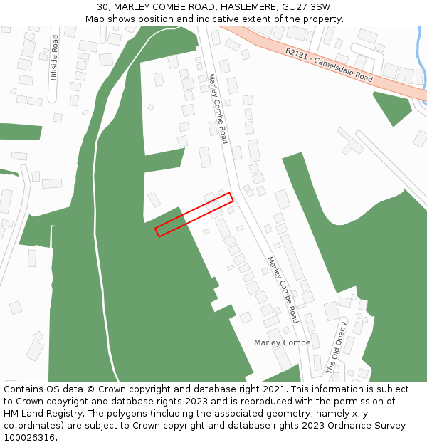 30, MARLEY COMBE ROAD, HASLEMERE, GU27 3SW: Location map and indicative extent of plot