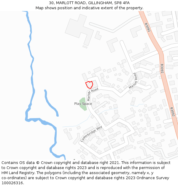 30, MARLOTT ROAD, GILLINGHAM, SP8 4FA: Location map and indicative extent of plot