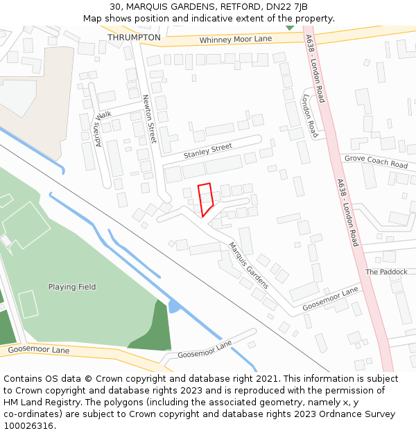 30, MARQUIS GARDENS, RETFORD, DN22 7JB: Location map and indicative extent of plot