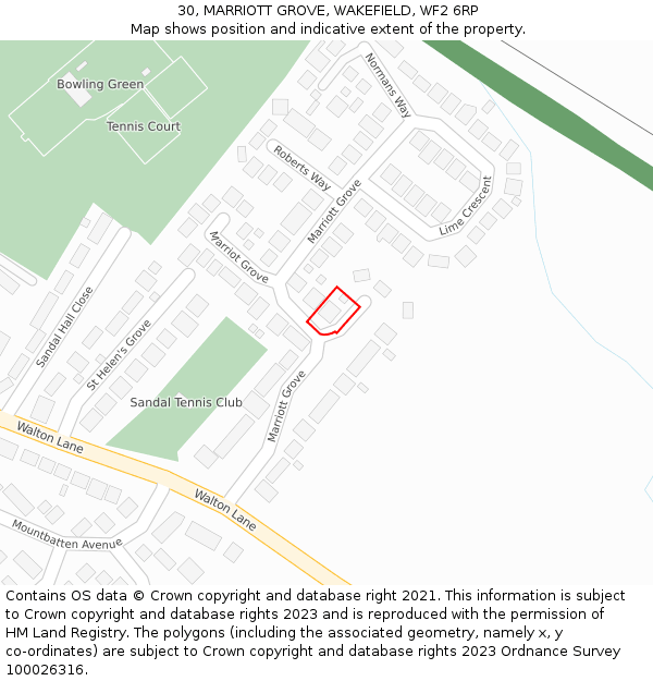 30, MARRIOTT GROVE, WAKEFIELD, WF2 6RP: Location map and indicative extent of plot