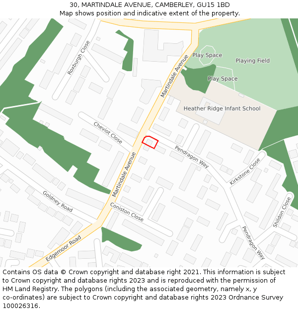 30, MARTINDALE AVENUE, CAMBERLEY, GU15 1BD: Location map and indicative extent of plot