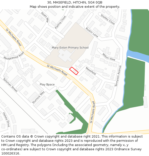 30, MASEFIELD, HITCHIN, SG4 0QB: Location map and indicative extent of plot