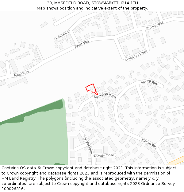 30, MASEFIELD ROAD, STOWMARKET, IP14 1TH: Location map and indicative extent of plot