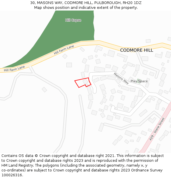 30, MASONS WAY, CODMORE HILL, PULBOROUGH, RH20 1DZ: Location map and indicative extent of plot