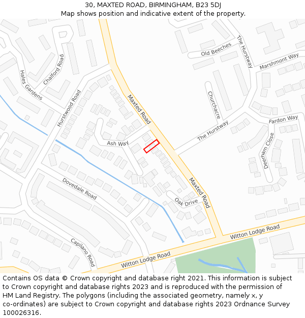 30, MAXTED ROAD, BIRMINGHAM, B23 5DJ: Location map and indicative extent of plot