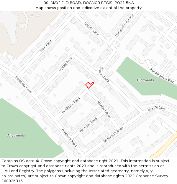 30, MAYFIELD ROAD, BOGNOR REGIS, PO21 5NA: Location map and indicative extent of plot