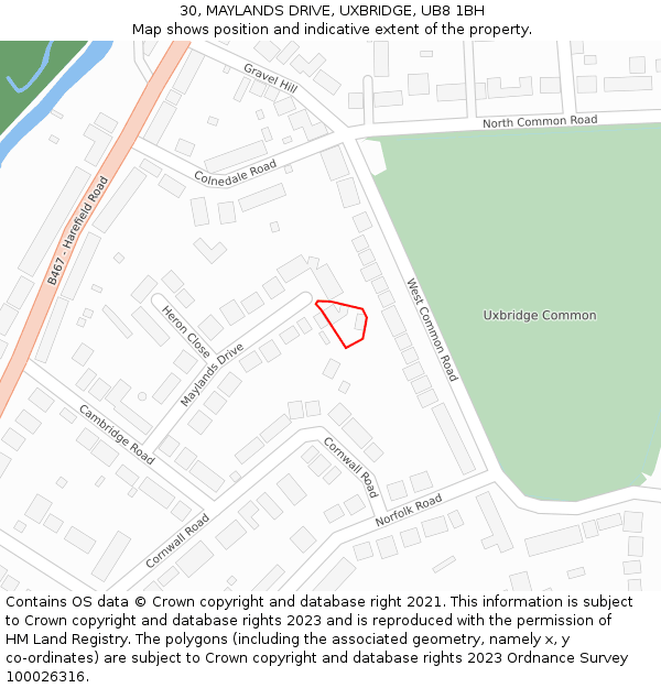30, MAYLANDS DRIVE, UXBRIDGE, UB8 1BH: Location map and indicative extent of plot