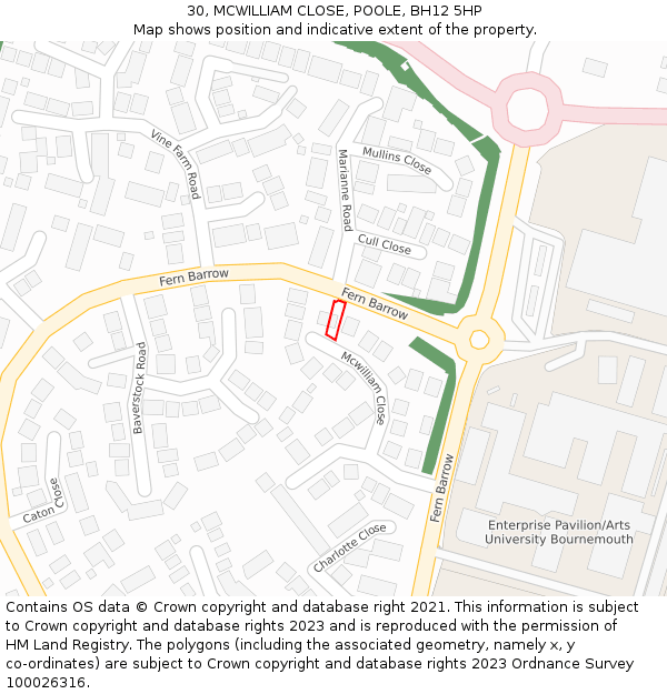 30, MCWILLIAM CLOSE, POOLE, BH12 5HP: Location map and indicative extent of plot