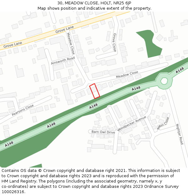 30, MEADOW CLOSE, HOLT, NR25 6JP: Location map and indicative extent of plot