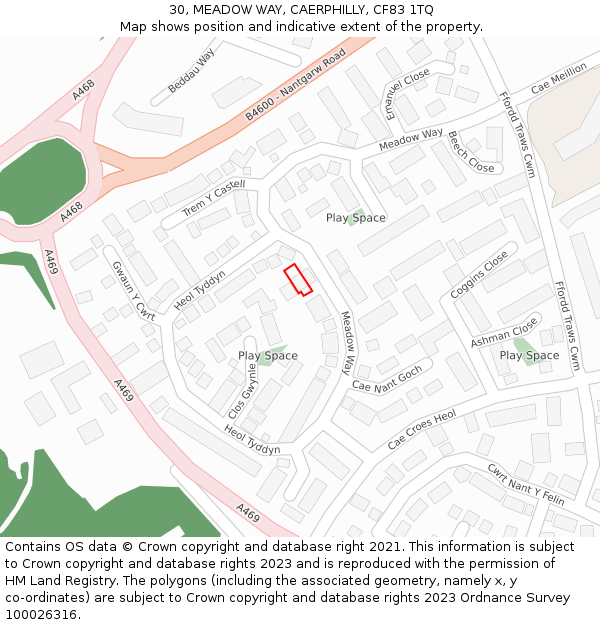 30, MEADOW WAY, CAERPHILLY, CF83 1TQ: Location map and indicative extent of plot