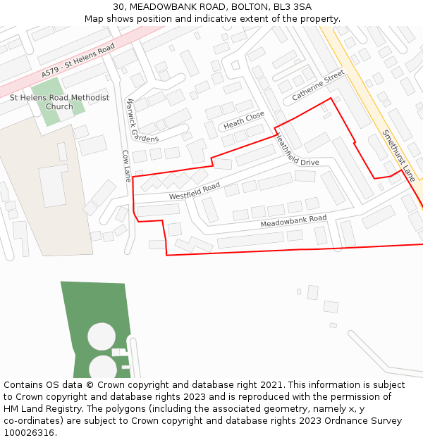 30, MEADOWBANK ROAD, BOLTON, BL3 3SA: Location map and indicative extent of plot