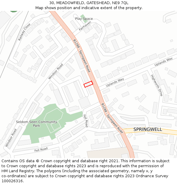 30, MEADOWFIELD, GATESHEAD, NE9 7QL: Location map and indicative extent of plot