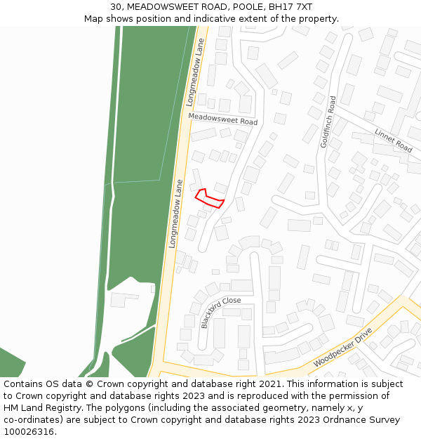 30, MEADOWSWEET ROAD, POOLE, BH17 7XT: Location map and indicative extent of plot