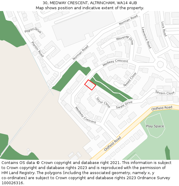 30, MEDWAY CRESCENT, ALTRINCHAM, WA14 4UB: Location map and indicative extent of plot