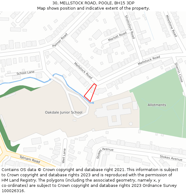 30, MELLSTOCK ROAD, POOLE, BH15 3DP: Location map and indicative extent of plot