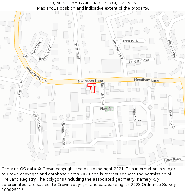 30, MENDHAM LANE, HARLESTON, IP20 9DN: Location map and indicative extent of plot