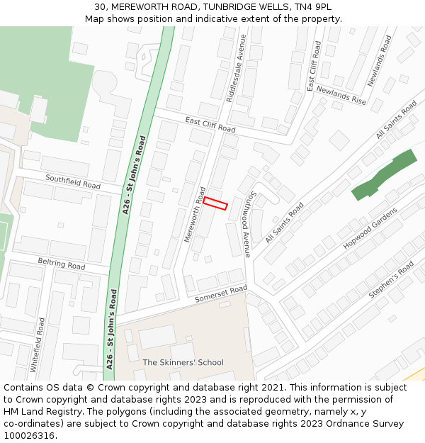 30, MEREWORTH ROAD, TUNBRIDGE WELLS, TN4 9PL: Location map and indicative extent of plot