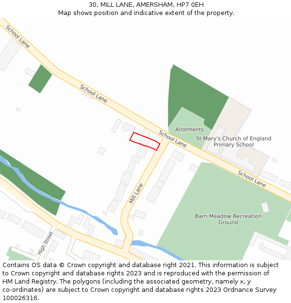 30, MILL LANE, AMERSHAM, HP7 0EH: Location map and indicative extent of plot