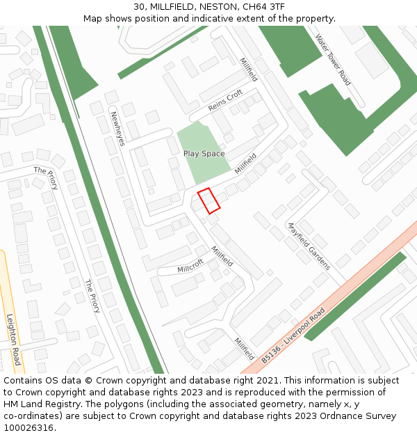 30, MILLFIELD, NESTON, CH64 3TF: Location map and indicative extent of plot