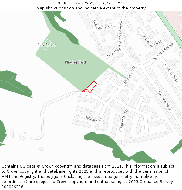 30, MILLTOWN WAY, LEEK, ST13 5SZ: Location map and indicative extent of plot