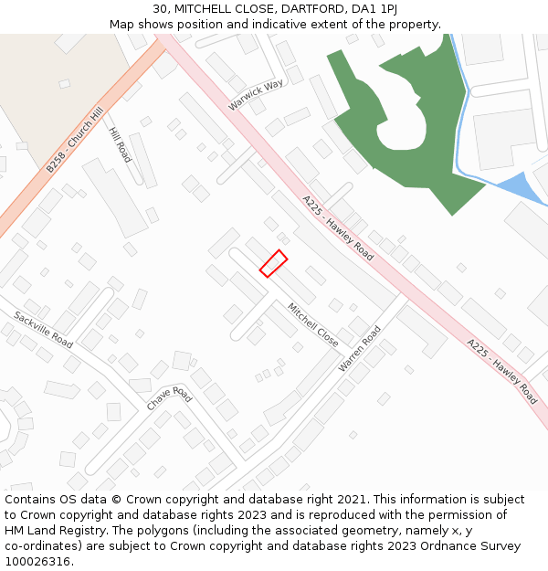 30, MITCHELL CLOSE, DARTFORD, DA1 1PJ: Location map and indicative extent of plot