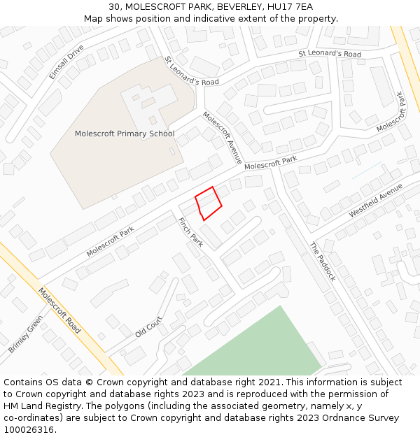 30, MOLESCROFT PARK, BEVERLEY, HU17 7EA: Location map and indicative extent of plot