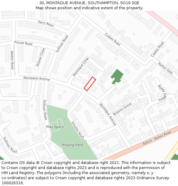 30, MONTAGUE AVENUE, SOUTHAMPTON, SO19 0QE: Location map and indicative extent of plot