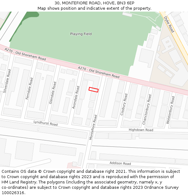 30, MONTEFIORE ROAD, HOVE, BN3 6EP: Location map and indicative extent of plot