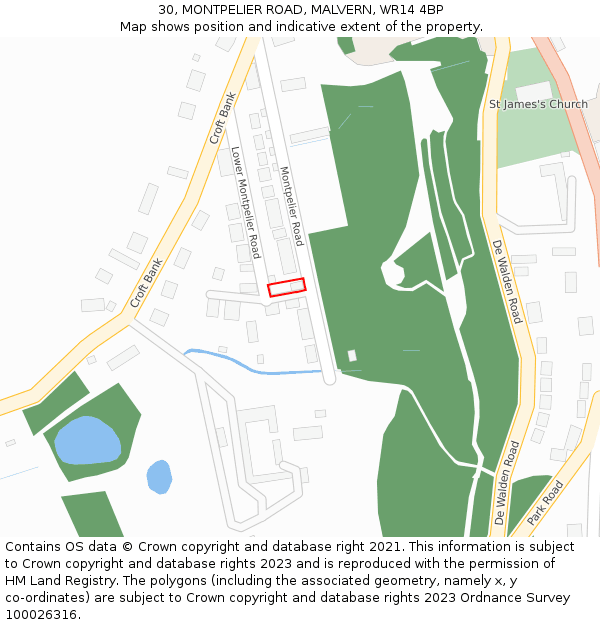 30, MONTPELIER ROAD, MALVERN, WR14 4BP: Location map and indicative extent of plot
