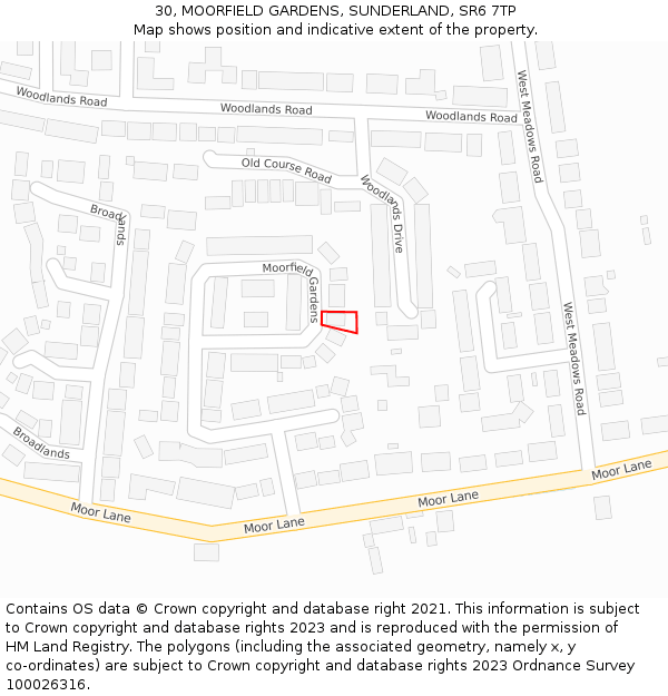 30, MOORFIELD GARDENS, SUNDERLAND, SR6 7TP: Location map and indicative extent of plot