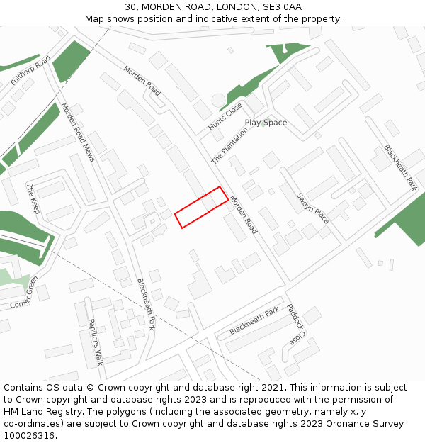 30, MORDEN ROAD, LONDON, SE3 0AA: Location map and indicative extent of plot