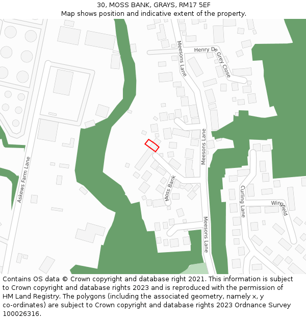 30, MOSS BANK, GRAYS, RM17 5EF: Location map and indicative extent of plot