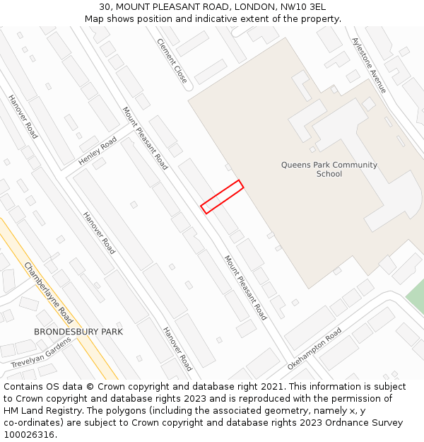 30, MOUNT PLEASANT ROAD, LONDON, NW10 3EL: Location map and indicative extent of plot