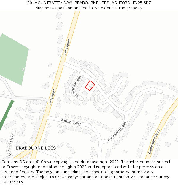 30, MOUNTBATTEN WAY, BRABOURNE LEES, ASHFORD, TN25 6PZ: Location map and indicative extent of plot