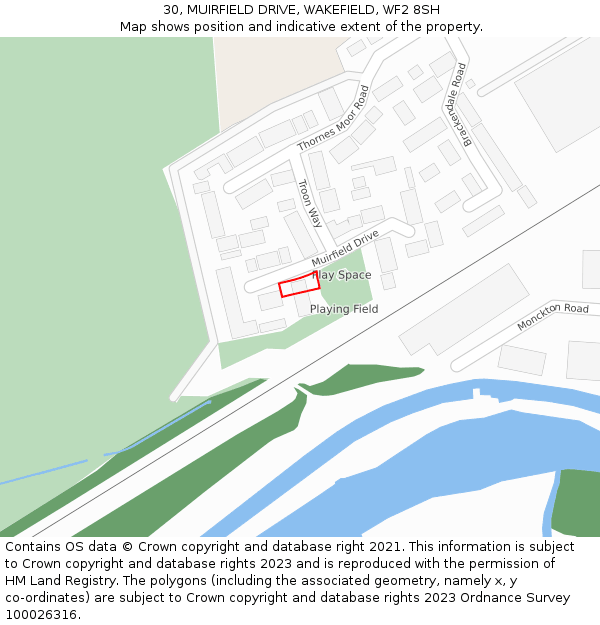 30, MUIRFIELD DRIVE, WAKEFIELD, WF2 8SH: Location map and indicative extent of plot