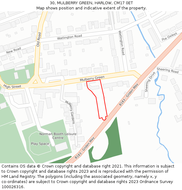 30, MULBERRY GREEN, HARLOW, CM17 0ET: Location map and indicative extent of plot