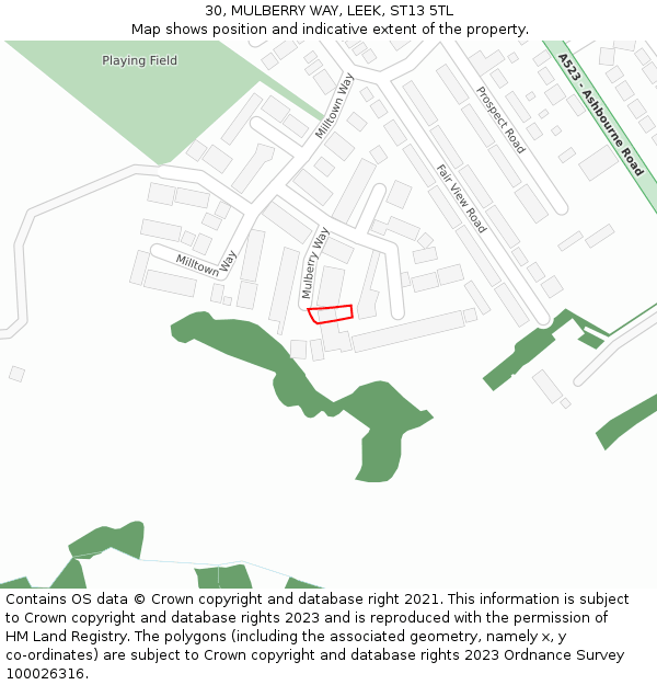 30, MULBERRY WAY, LEEK, ST13 5TL: Location map and indicative extent of plot