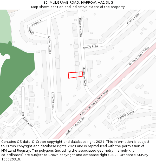 30, MULGRAVE ROAD, HARROW, HA1 3UG: Location map and indicative extent of plot