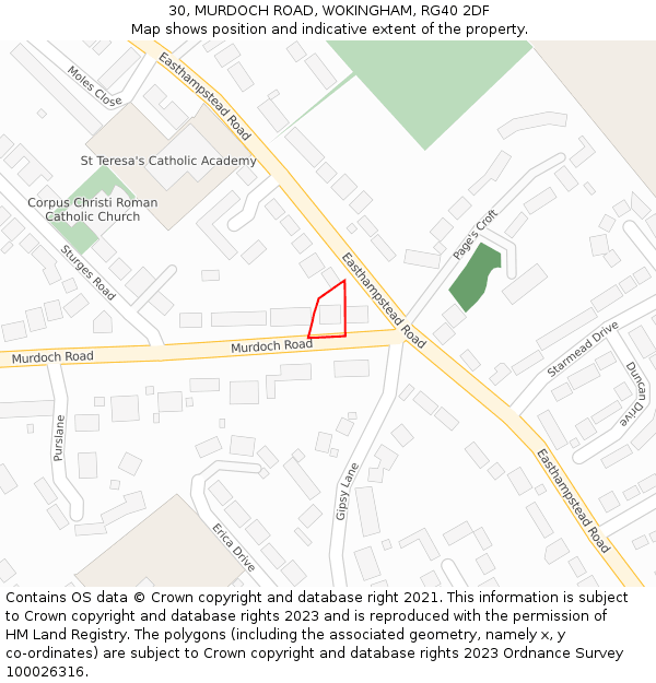 30, MURDOCH ROAD, WOKINGHAM, RG40 2DF: Location map and indicative extent of plot