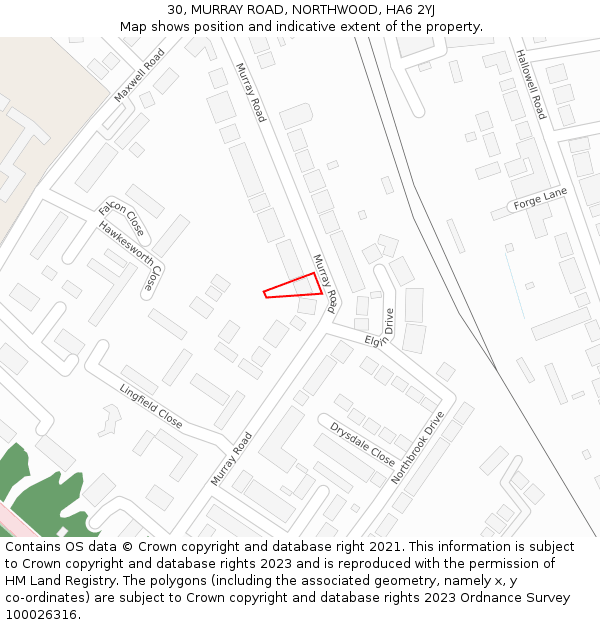 30, MURRAY ROAD, NORTHWOOD, HA6 2YJ: Location map and indicative extent of plot